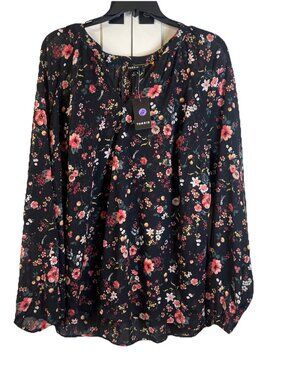 Torrid Peasant Chiffon Long Sleeve Floral Boho Blouse Shirt Sheer NWT Size 1X